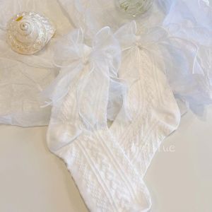 BbbDAN ถุงเท้ายาวครึ่งน่องโลลิต้าสีขาว ถุงเท้ายาวกลางน่องลูกไม้สีดำ ถุงเท้านางฟ้าลายลูกไม้สไตล์อิน