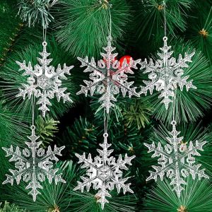 6pc/set Christmas Snowflake Winter Party Transparent Crystal Acrylic Snowflake Christmas Tree Pendant Christmas Home Decoration