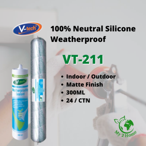 V-Tech VT-211MB Weatherproofing Silicone Sealant Glass & Metal Silicone Sealant 300ml 硅酮密封胶 Xtraseal Vtech Vt-210 / Sn-501 Neutral Silicone Sealant Matt Finish Matt black Silcion