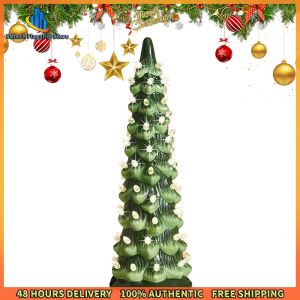 Vktech Christmas Resin Tree with LED Lights for Holiday Home Kitchen and Office Festive Decor