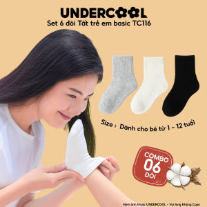 Combo 6 đôi Tất Trẻ Em Basic UNDERCOOL Chất Cotton co giãn Thoáng Khí Chống Tụt | Dành Cho Bé 1-12 Tuổi TC116