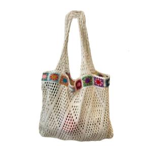 Embroidery Beach Bag with Spacious Interior Shoulder Bags Hollow out Design Crochet Knit Handbag for Everyday Essential