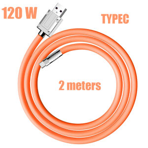 120W 6A Super Fast typec 2 Meter Charger Zinc Alloy Liquid Silicone Cable Fast Charging USB Cable typec phone