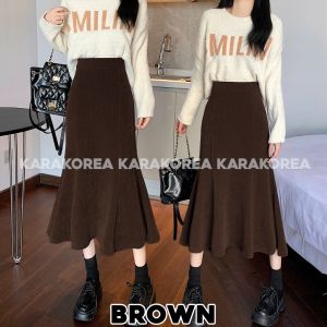 KARAKOREA 509 Corduroy Midi Skirt/Korean Women Skirt/Rok panjang premium/rok import/rok hitam/rok kantor/rok kerja
