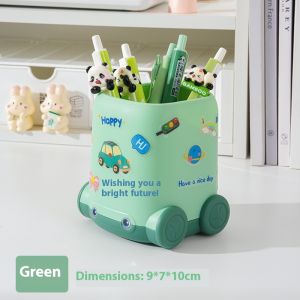 QIHUISHI ที่วางปากการูปรถน่ารักที่มีสติ๊กเกอร์สำหรับเด็ก DIY และนักเรียน-กล่องจัดระเบียบโต๊ะความจุขนาดใหญ่