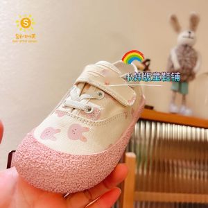 Baby Girl Canvas Shoes New Velcro Embroidered Bear Sneaker Boy Baby and Infant Toddler Shoes