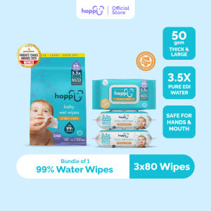 [Upgraded Formula] Hoppi Premium 99% Baby Water Wipes (80 Wipes x 3 Packs)