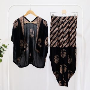 ONE SET BATIK WANITA MODERN SETELAN CELANA PANJANG BATIK SET BATIK KULOT BATIK LEBARAN BATIK KONDANGAN - OUTER PIRINGAN CROP TOP WALET KULOT JINNY WALET