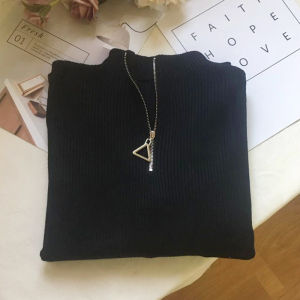 ali Áo Dệt Kim Có Dây Kéo Tam Giác Cổ Cao Dày Dặn Chui Đầu Ôm Vừa Vặn Lót Nhung Áo Len Dài Tay Áo Mặc Trong Nữ Bán Buôn