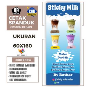 Cetak Spanduk Cetak Banner MINUMAN STICKY MILK Ukuran 60x160 Bisa Request