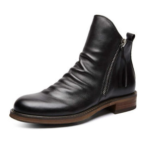 RUCHI Original Leather Boots Men Autumn Shoes Male Leather Zipper Casual Chelsea Boots Men Comfy Anti-Slip Lace-up Boots Size 38-48