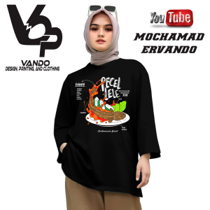 VANDO Kaos Lengan Panjang Kaos Makanan Pecel Lele Baju Distro Tangan Panjang T-shirt Longsleeve Atasan Pria Bahan Cotton Combed 30s - Hitam