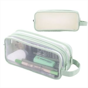 Purple Transparent Pencil Case Large-capacity Simple Stationery Bag Cute Cosmetic Bag Student Study Supplies Office Supplies