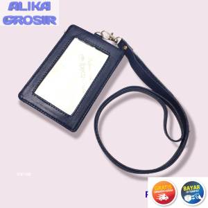 ALIKA GROSIR Id Card Holder Plastik Name Tag Mika Id Card Lanyard Kulit Dua Sisi Transparan Gantungan Kartu Nama Karyawan Kerja Kantor Pabrikan Murah