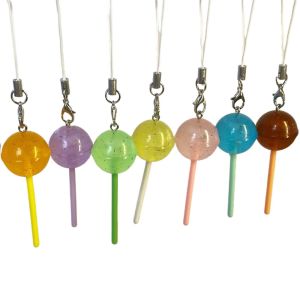SH Simulation Food Lollipop Pendant Phone Charm Playful Candy Lollipop Keychain DIY Accessories Lovely Phone Lanyard Children and Teens