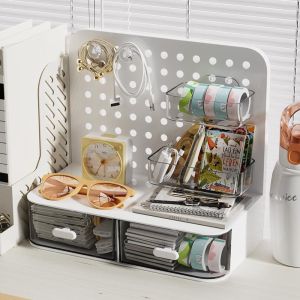 SHUNAICHI Desktop Perforated Board Storage Box With Drawer Stationery Organizer Sorting Rack Dormitory Office Pen Holder Cosmetics Storage