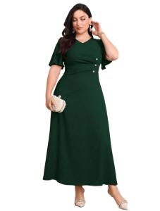 3016#  QueenFashion  Plain Maxi Plus size Dress (FIT TO XL)
