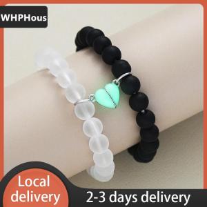 [COD] WHPHous Ship within 24 hours 2pcs Handmade Crown Beaded Charms Bracelet Luminou Heart Glow In The Dark Couple Bracelet For Lover Men Women Fluorescent Gift