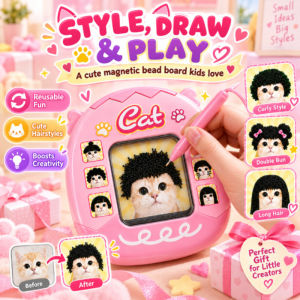 JMY Cute Cat Magnetic Bead Drawing Board Changeable Kitten Hairstyles Magnetic Doodle Board Kids Educational Learning Toys Fine Motor Skills And Creative Play