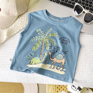 AOJU Muscle Tee For Kids Boys Sando Sleeveless Top Tank Breathable Fabric Cartooon Coconut Tree Printed Tops For 1-6yrs