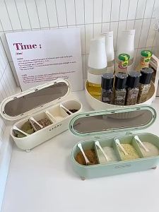 4 IN 1 Seasoning Set Spice Storage Salt MSG Spice Containers with Serving Spoons Seasoning Organizer