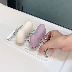 Multi-purpose Stainless Steel Soap Holder Set Simple Household Bathroom Soap Drain Box Wave-shaped COD