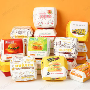 UMI 100pcs Burger Box Food Sandwich Fried Nugget Greaseproof Packaging Baking Wax Kortak Burger Ramly Pembalut Makanan 汉堡防油纸
