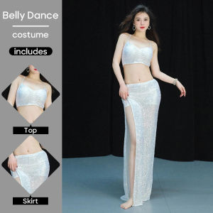 Belly Dance Costume Set for Women Summer Top and Skirt Sequin Tank Top for Adults Stage Practice Outfit
