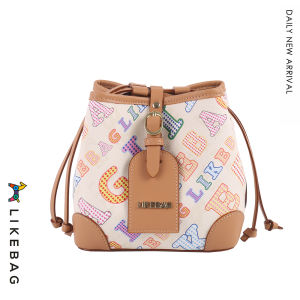 LIKEBAG แฟชั่นผู้หญิงกระเป๋าใหม่กระเป๋าสะพายหนัง PU พิมพ์มินิถังกระเป๋า Messenger สำหรับผู้หญิง