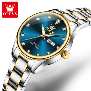 OLEVS 3612 Quartz Women Fashion Watch Gift Stainless Steel Watchband Round-dial Wristwatch Week Display Calendar Luminous