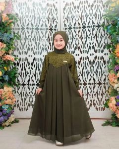 COD - Inara Couple Kids Matt Ceruty Mix Brukat Usia 7-8Thn Gamis Anak Wanita FreePashmina 2023 Viral