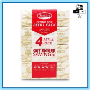 Sanicare Econo Box Premium Facial Tissue Refills (4 Packs) - 3 ply x 140 pulls