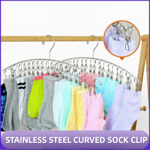 10 Clips Stainless Steel Curved Clothes Hanger Sock Drying Rack Underwear Clip Household Clothes Organizer Steel Hanging Rack