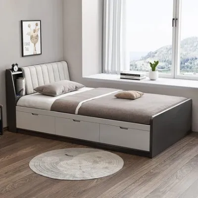 HDB Storage Solid Wooden Bed Frame Storage Bed Single Bed Multi-functional storage bed Tatami Mat Drawer Bed 1.2-meter small unit childrens bed