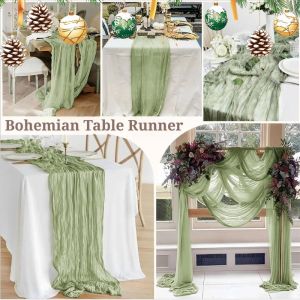 Bohemian Table Runner Cheesecloth Semi-Sheer Gauze Fabric for Wedding Christmas Birthdays Decoration