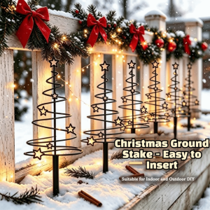 YERZ Dual Use Iron Christmas Tree Indoor Outdoor Iron Ground Stake Party Festival Decoration Yard Stake Indoor
