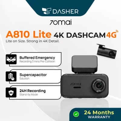 [2026 NEW] 70mai A810 Lite Dashcam 4K Resolution + HDR | 4G Connectivity | Compact Size | Supercapacitor | App & Voice Control