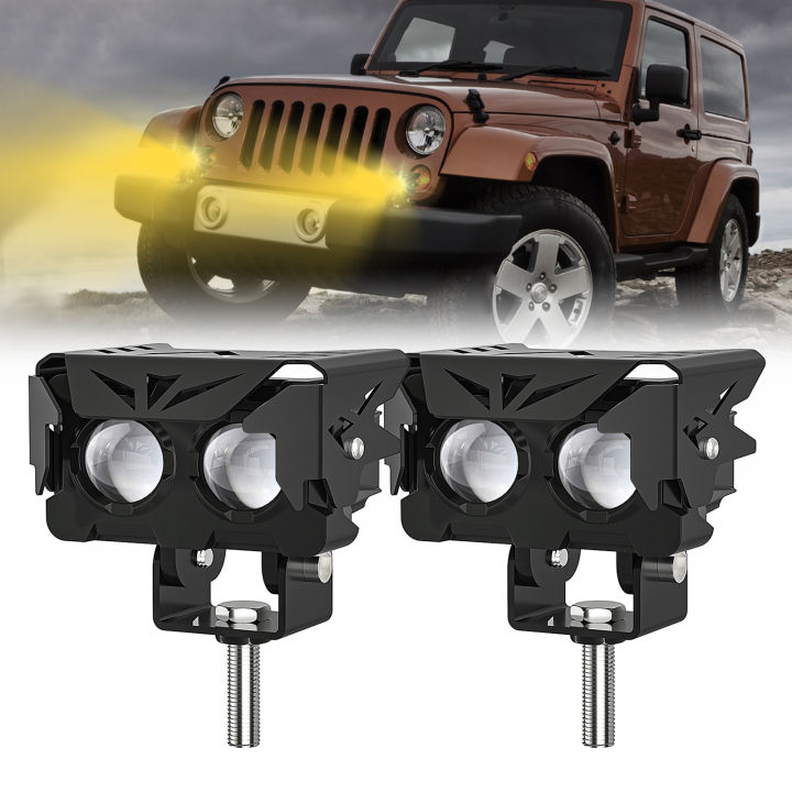 【TomLight】Motorcycle LED Driving Fog Lights 120W White and Amber LED Pods  Projector Lights Spotlight Replacement for Jeep Motorcycle Tractor Truck  ATV