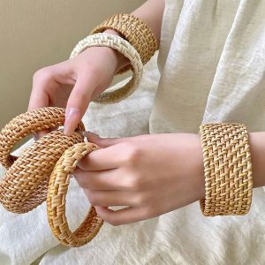 LITUILI MALL Simple Rattan Woven Bracelet Classic Vintage Bohemian Braided Bracelet Creative Bird Nest Shape Ethnic Style Bangle Women