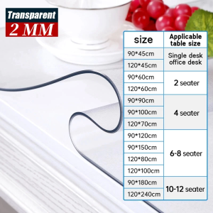 (2-12 Seats) 2mm PVC Table Cloth Transparent Thickness Table Mantle Heat Resistant Waterproof Soft Glass Table Protector