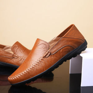 Mens Casual Shoes Breathable Soft Leather Shoes Mens Brown Black Moccasins Shoes Outdoor Mens Slip On Walking Shoes