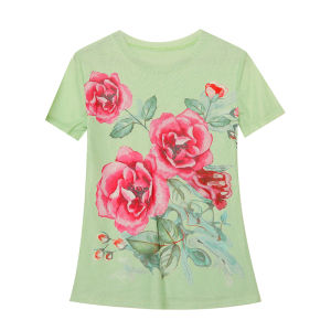 REHIN Womens top New Summer fashion mesh flowers floral unique desig printed short-sleeved T-shirt round-neck Slim S-3XL thin elegant trend blouse