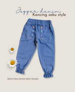 Celana Jeans Panjang Jogger Anak Perempuan Bahan Denim Lucu untuk Cewek Usia 1 - 5  Tahun