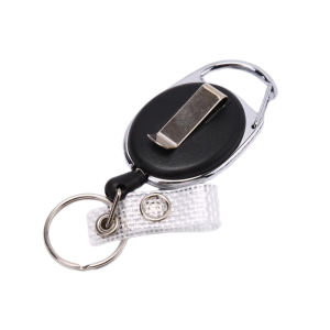 Minwen 1PC Black Wire Rope Keychain Keyring Steel Cord 60cm Retractable ID Card Holder