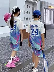 Boys quick-drying basketball summer short-sleeve digital print set suitable for older children summer sports training uniform basketball jersey for boys