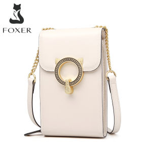 FOXER Women Cow Leather Cellphone Bags Girl Mini Crossbody Bag Small Flap Fashion Young Female Crossbody Bag Lady Mobile Phone Bag