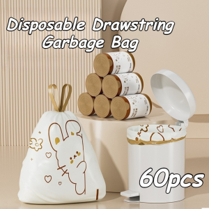 60Pcs Cute Rabbit Drawstring Trash Bags Thick Leak-Proof Disposable Garbage Bags for Home Office