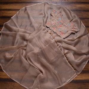 Premium Organza Silk Work Embroidery Work & Hand Diamond Work With Latkan