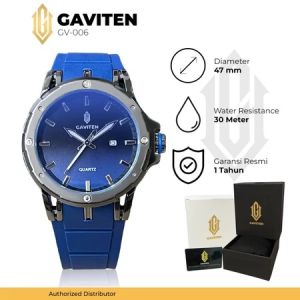 GAVITEN Jam Tangan Pria Gaviten GV 006 Black Blue Original Garansi Resmi 1 Tahun - Rubber