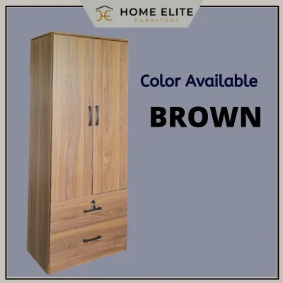 [Siap Pasang] Home Elite 2 Door Wardrobe Closet Cabinet With 2 Drawer Solid Board Home Living Room Bedroom Cupboard Furniture / Almari Baju / Almari Pakaian / Kabinet Baju / Rak Baju (ASSEMBLED)
